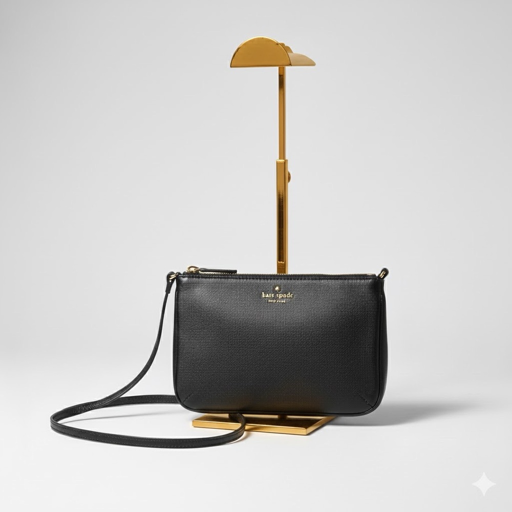 Kate Spade Mikas Pond Janelle Black Saffiano Leather Crossbody Bag